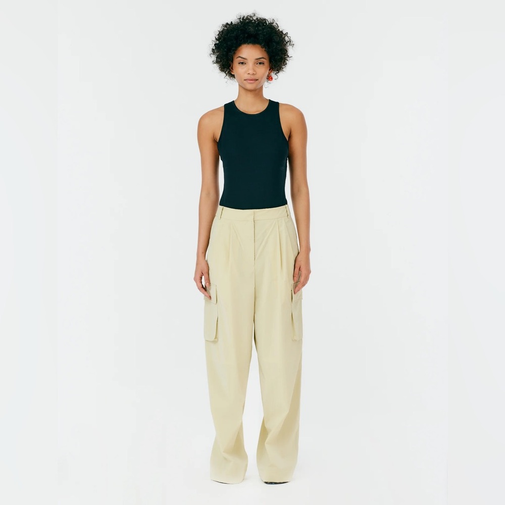 Tibi Stella Wide Leg Cargo Pants in Light Beige